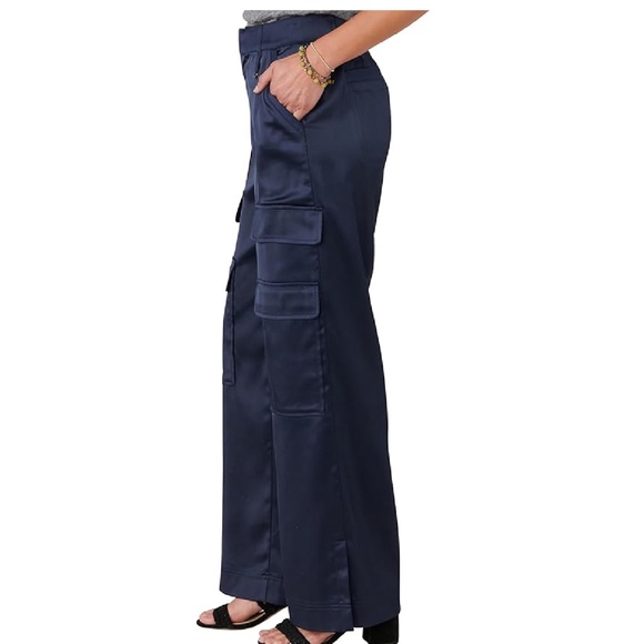 DEMOCRACY New Womens Missy Navy Blue SATIN CARGO PANTS Sz 6 with Nordstrom Tags! - Picture 2 of 5
